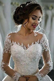 2024 New Arrival Robes de mariée en tulle à manches longues Neck avec appliques