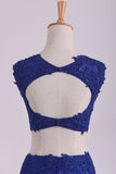 2024 Gaine dos ouvert Deux Pieces Robes de bal en dentelle avec Applique &amp; Beading Foncé Bleu Royal