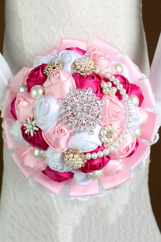 Roses de ruban élégant avec strass Broche bouquet de mariage (27 * 18cm)