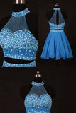 2024 A Line / Princess Halter Homecoming Robes en mousseline de soie en mousseline de soie Deux pièces