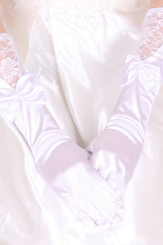 2024 satin et dentelle longueur du coude avec bow-Knot nuptiale Gants # ST0028