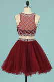 2024 Hot Selling Homecoming Robes Scoop A-Line perlée Bodice Tulle Short / Mini