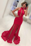 2024 haute cou dentelle sirène robes de bal avec train de balayage Slit