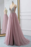 2024 Tulle Perles A-Line Robes De Bal Col De Cou Avec Train De Balayage