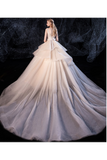 Robe de bal en tulle robes de mariée bretelles perles train chapelle