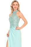 2024 Robes de bal Halter en mousseline de soie avec appliques Et Slit gaine