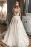 A-ligne longue robe de mariée cristaux avec ruban perles et strass Champagne