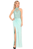 2024 Robes de bal Halter en mousseline de soie avec appliques Et Slit gaine