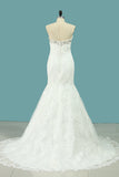 Robes de mariée 2024 Mermaid Scalloped Neck Tulle With Applique And Beading Court Train