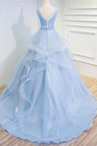 Robe de bal en tulle sans manches à encolure en V bouffante avec appliques, robe de Quinceanera